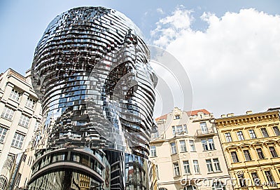 Moving Statue of Franz Kafka in Prague Editorial Stock Photo